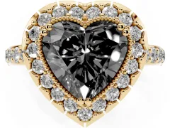 Fancy Black Heart Cut Diamond Halo Ring Set in Yellow gold with Pavé Shank and Prong Setting