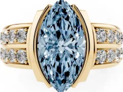 Fancy Blue Marquise Cut Diamond Wide Channel Set Band Ring Set in Yellow gold with Bezel Setting