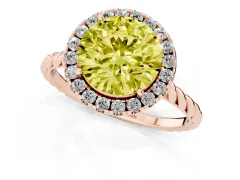 Fancy Yellow Round Cut Diamond Halo Ring Set in Rose gold with Plain Twisted Band