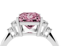 Fancy Pink Princess Cut Diamond Cluster Ring Set in Silver with Plain Band and Prong Setting
