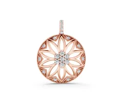 Round Diamond Cluster Flower Pendant Set in Rose gold with Openwork Petals