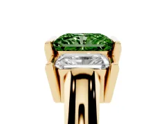 Fancy Green Radiant Cut Diamond Three-Stone Channel Set Ring Set in Yellow gold with Smooth Polished Band