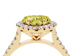 Fancy Yellow Heart Cut Diamond Cushion Halo Ring Set in Yellow gold with Pavé Band