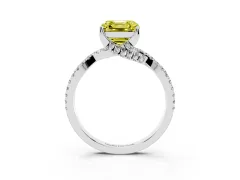 Fancy Yellow Asscher Cut Diamond Twist Pavé Solitaire Engagement Ring Set in Silver with Prong Setting