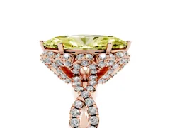 Fancy Yellow Marquise Cut Diamond Halo Twist Band Solitaire Ring Set in Rose gold with Prong-Set Center Stone