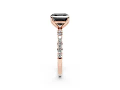 Fancy Black Asscher Cut Diamond Solitaire Engagement Ring Set in Rose gold with Round Pavé Band and Prong Setting