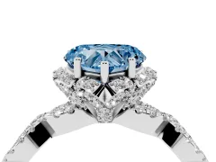 Fancy Blue Heart Cut Diamond Halo Twist Band Solitaire Ring Set in Platinum with Prong-Set Center Stone