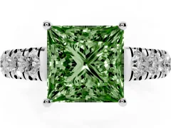 Fancy Green Princess Cut Diamond Solitaire Ring Set in Platinum with Cut-Down Micro Pavé Band and Prong Setting