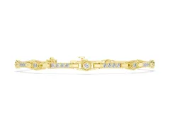 Round Diamond Bezel-Set Tennis Bracelet Set in Yellow gold with Pavé Band