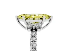 Fancy Yellow Marquise Cut Diamond Three-Stone Pavé Ring Set in Silver with Prong Setting
