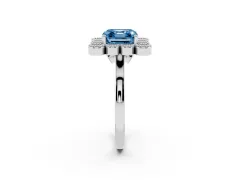 Fancy Blue Asscher Cut Diamond Cluster Halo Ring Set in Silver with Milgrain Bezel Accents and Plain Band