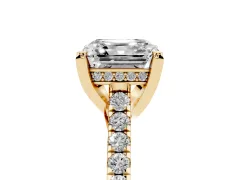Asscher Cut Diamond Solitaire Ring Set in Yellow gold with Brilliant Pavé Band and Prong Setting