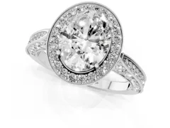 Oval Cut Diamond Halo Engagement Ring Set in White gold with Accent Split Shank Band