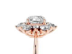 Cushion Cut Diamond Cluster Halo Ring Set in Rose gold with Solitaire Band and Prong Setting