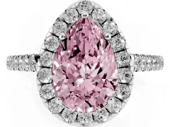 Fancy Pink Pear Cut Diamond Halo Pavé Engagement Ring Set in Platinum with Prong Setting