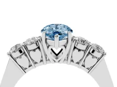 Fancy Blue Pear Cut Diamond Five-Stone Prong Set Band Ring Set in White gold with Polished Band