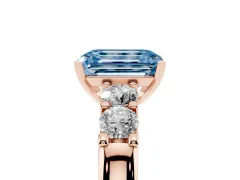 Fancy Blue Emerald Cut Diamond Five-Stone Prong Set Engagement Ring Set in Rose gold with Channel Band