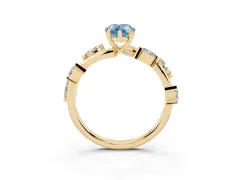 Fancy Blue Pear Cut Diamond Solitaire Ring Set in Yellow gold with Twisted Marquise Accent Band