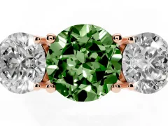 Fancy Green Round Cut Diamond Three-Stone Ring Set in Rose gold with Prong Setting and Plain Band