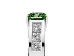Fancy Green Cushion Cut Diamond Solitaire Ring Set in White gold with Channel-Set Accent Stones and Prong Setting