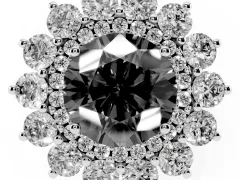 Fancy Black Round Cut Diamond Floral Double Halo Ring Set in Silver with Round Petals