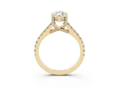 Marquise Cut Diamond Solitaire Ring Set in Yellow gold with Brilliant Pavé Band and Prong Setting