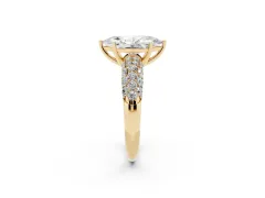 Marquise Cut Diamond Pavé Band Solitaire Ring Set in Yellow gold with Close-Set Accent Stones and Prong Setting