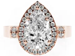 Pear Cut Diamond Halo Ring Set in Rose gold with Pavé-Lined Split Shank Band