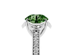 Fancy Green Round Cut Diamond Halo Ring Set in White gold with Channel Set Band and Prong Setting