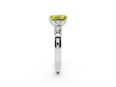 Fancy Yellow Emerald Cut Diamond Five-Stone Prong Set Engagement Ring Set in White gold with Channel Band