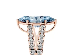 Fancy Blue Marquise Cut Diamond Split Shank Pavé Engagement Ring Set in Rose gold with Prong-Held Center Stone