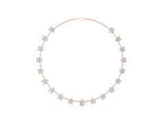 Round Diamond Floral Station Necklace Set in Rose gold with Accent Centers