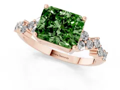 Fancy Green Radiant Cut Diamond Ring Set in Rose gold with Scattered Round Accents