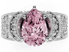 Fancy Pink Pear Cut Diamond Milgrain Halo Pavé Engagement Ring Set in White gold with Prong Setting