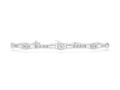 Round Diamond Bezel-Set Tennis Bracelet Set in Silver with Pavé Band