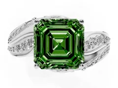 Fancy Green Asscher Cut Diamond Solitaire Ring Set in White gold with Layered Twist Pavé Band