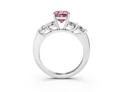 Fancy Pink Cushion Cut Diamond Five-Stone Prong Set Ring Set in Platinum with Classic Band