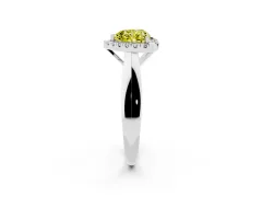 Fancy Yellow Heart Cut Diamond Halo Solitaire Engagement Ring Set in Platinum with Square Band and Prong Setting