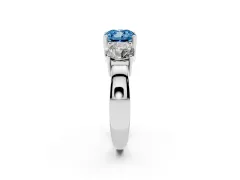 Fancy Blue Cushion Cut Diamond Three-Stone Ring Set in Silver with Round Side Stones and Classic Band