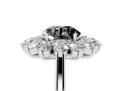 Fancy Black Round Cut Diamond Floral Double Halo Ring Set in Platinum with Round Petals
