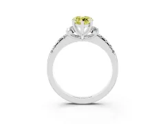 Fancy Yellow Marquise Cut Diamond Three-Stone Pavé Ring Set in White gold with Prong Setting
