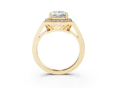Princess Cut Diamond Halo Ring Set in Yellow gold with Accent-Lined Split Shank and Prong Setting