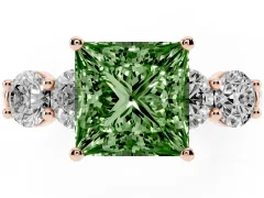 Fancy Green Princess Cut Diamond Five-Stone Prong Set Ring Set in Rose gold with Classic Band
