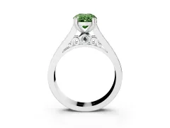 Fancy Green Oval Cut Diamond Channel Set Solitaire Engagement Ring Set in Platinum with Prong Setting