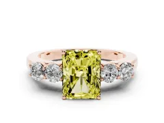 Fancy Yellow Radiant Cut Diamond Five-Stone Prong Set Band Ring Set in Rose gold with Polished Band