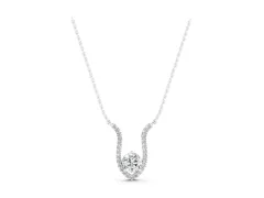 Round Brilliant Halo Pendant Set in Silver with Prong-Set Center and Curved Frame