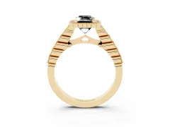 Fancy Black Radiant Cut Diamond Halo Ring Set in Yellow gold with Pavé Milgrain Band