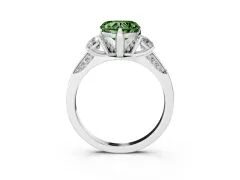 Fancy Green Heart Cut Diamond Three-Stone Ring Set in White gold with Pavé Band and Smaller Side Stones