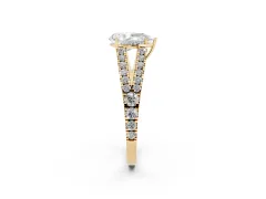 Pear Cut Diamond Split Shank Pavé Engagement Ring Set in Yellow gold with Prong-Held Center Stone