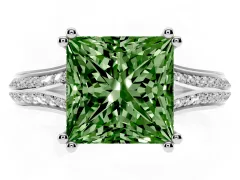 Fancy Green Princess Cut Diamond Split Shank Pavé Engagement Ring Set in Platinum with Prong-Set Center Stone